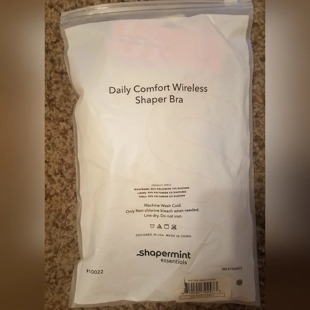 NWT Shapermint Essentials Daily Comfort Wireless Shaper Bra Medium Beige